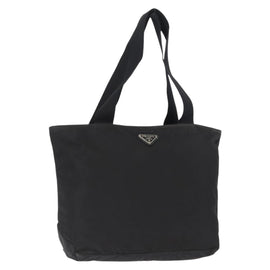 PRADA Tote Bag Nylon Black Silver Auth bs32184