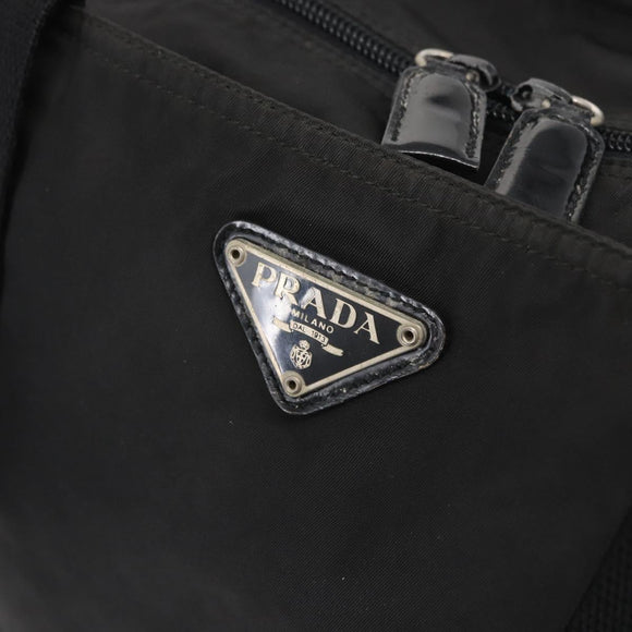 PRADA Tote Bag Nylon Black Silver Auth bs32184