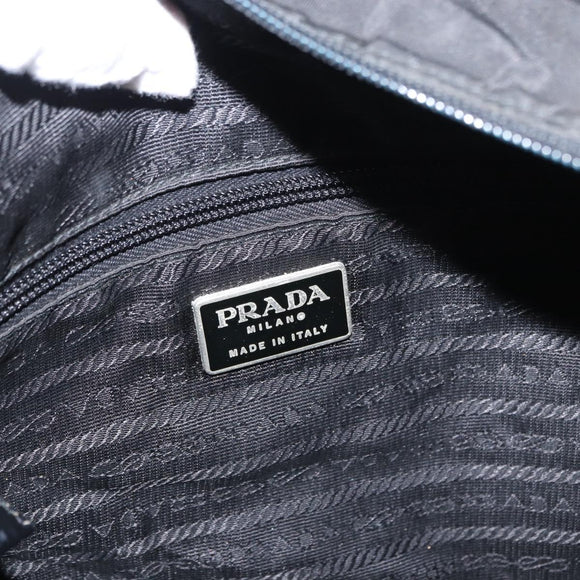 PRADA Tote Bag Nylon Black Silver Auth bs32184
