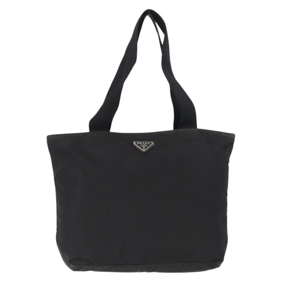 PRADA Tote Bag Nylon Black Silver Auth bs32184