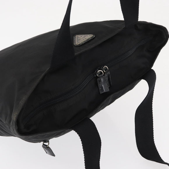 PRADA Tote Bag Nylon Black Silver Auth bs32184