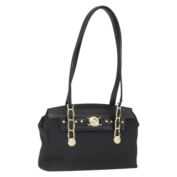 Gianni Versace Tote Bag Nylon Leather Black Gold Auth bs32188