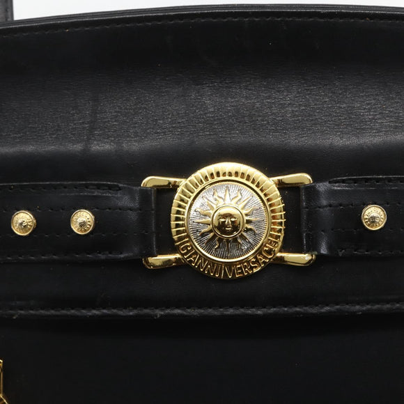Gianni Versace Tote Bag Nylon Leather Black Gold Auth bs32188