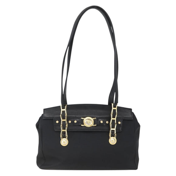 Gianni Versace Tote Bag Nylon Leather Black Gold Auth bs32188
