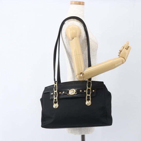 Gianni Versace Tote Bag Nylon Leather Black Gold Auth bs32188