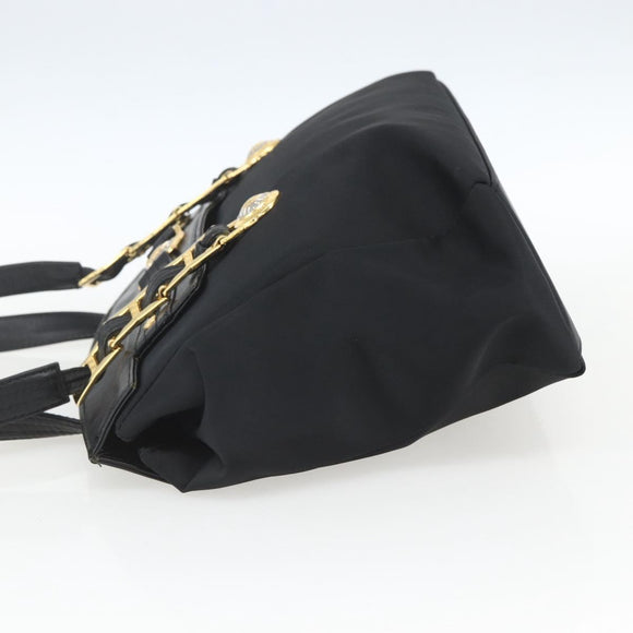 Gianni Versace Tote Bag Nylon Leather Black Gold Auth bs32188