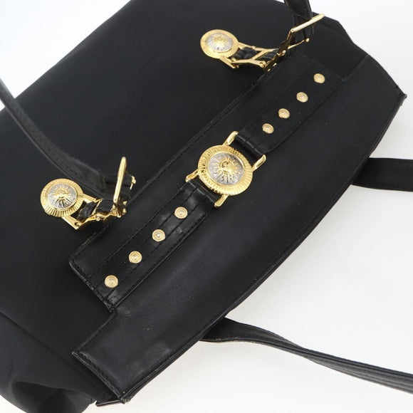 Gianni Versace Tote Bag Nylon Leather Black Gold Auth bs32188