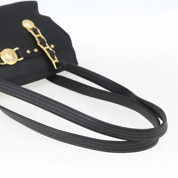 Gianni Versace Tote Bag Nylon Leather Black Gold Auth bs32188