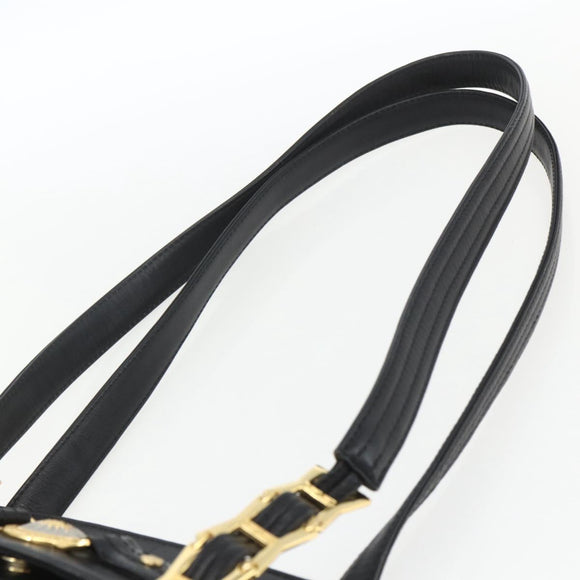 Gianni Versace Tote Bag Nylon Leather Black Gold Auth bs32188