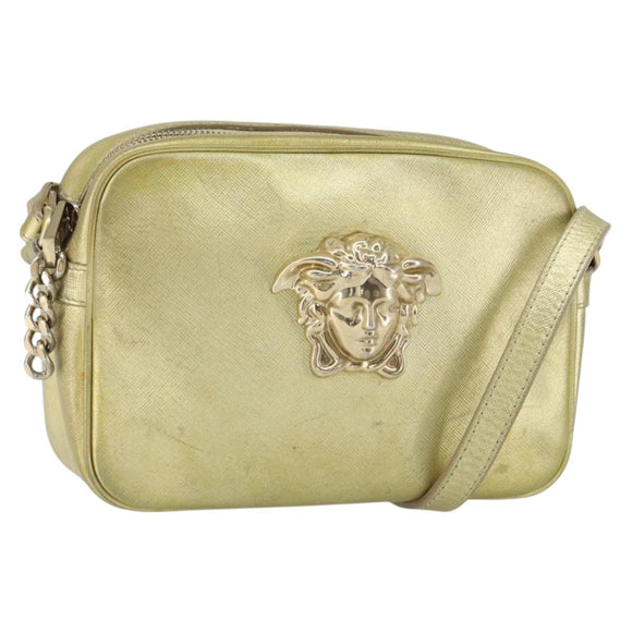 VERSACE Shoulder Bag Leather Gold Auth bs32189