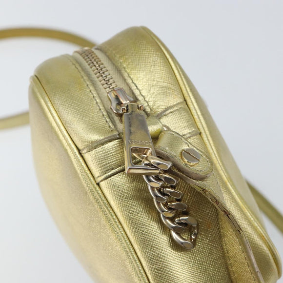 VERSACE Shoulder Bag Leather Gold Auth bs32189