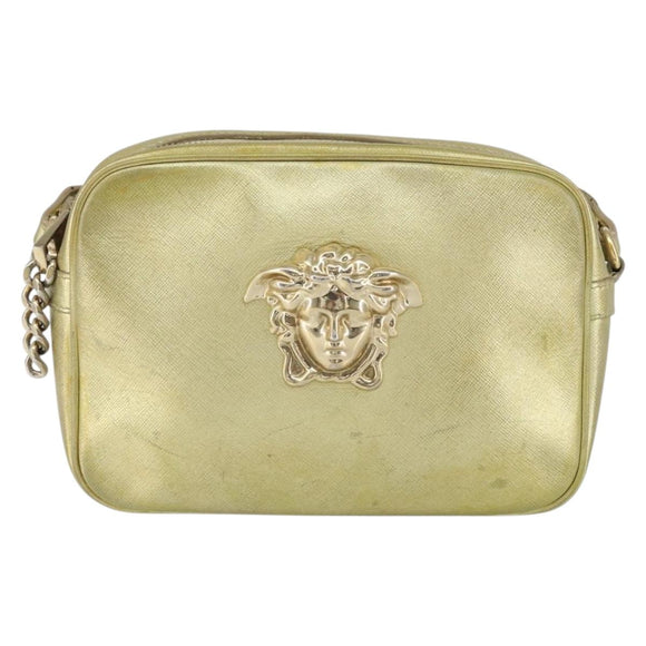 VERSACE Shoulder Bag Leather Gold Auth bs32189