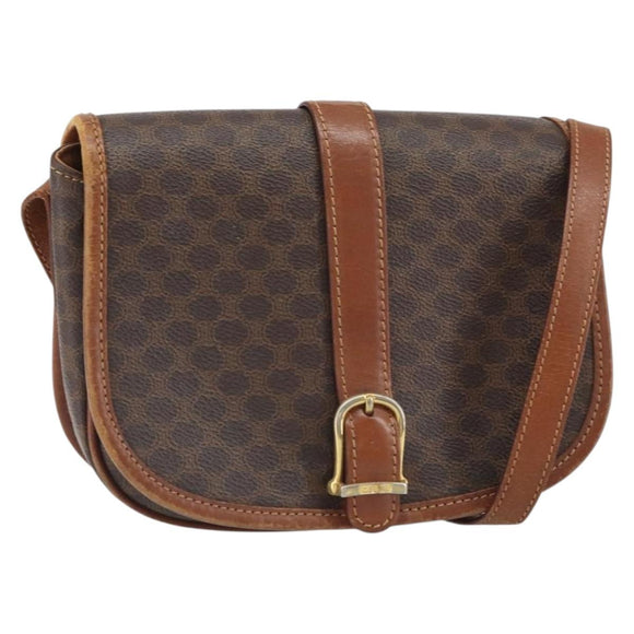 CELINE Macadam Canvas Shoulder Bag PVC Leather Brown Gold Auth bs32191