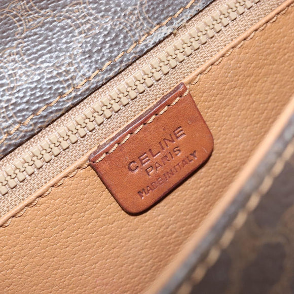 CELINE Macadam Canvas Shoulder Bag PVC Leather Brown Gold Auth bs32191