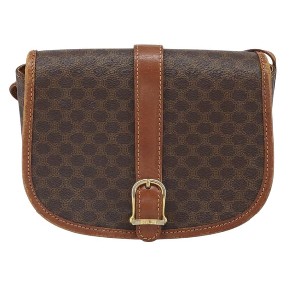 CELINE Macadam Canvas Shoulder Bag PVC Leather Brown Gold Auth bs32191