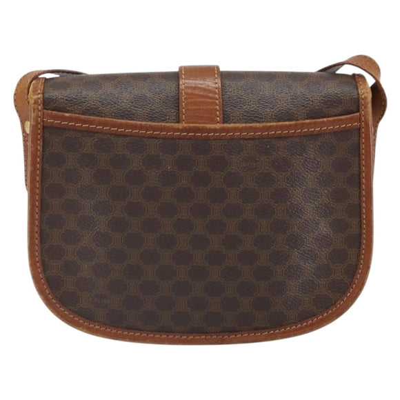 CELINE Macadam Canvas Shoulder Bag PVC Leather Brown Gold Auth bs32191