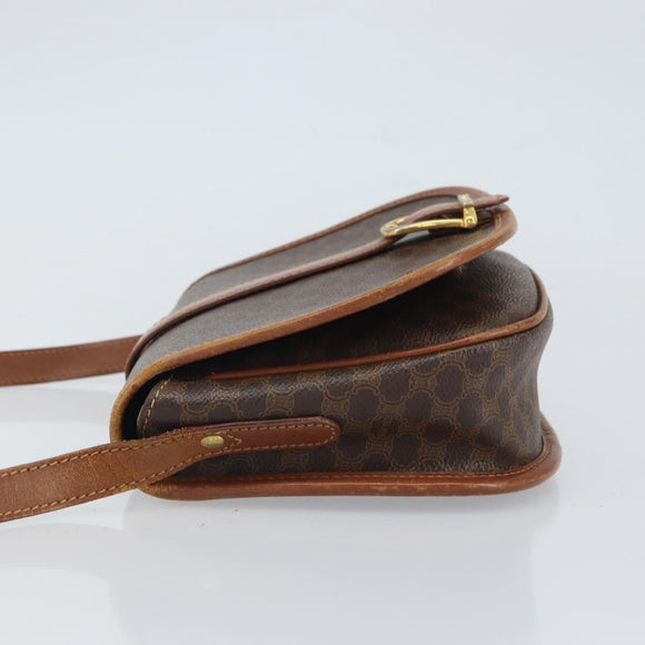 CELINE Macadam Canvas Shoulder Bag PVC Leather Brown Gold Auth bs32191