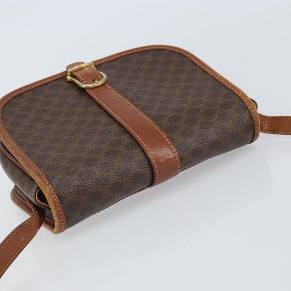 CELINE Macadam Canvas Shoulder Bag PVC Leather Brown Gold Auth bs32191