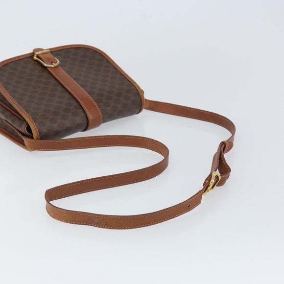 CELINE Macadam Canvas Shoulder Bag PVC Leather Brown Gold Auth bs32191
