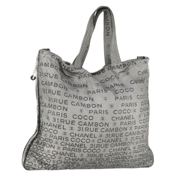 CHANEL Unlimited Tote Bag Coated Canvas Silver CC Auth bs32200