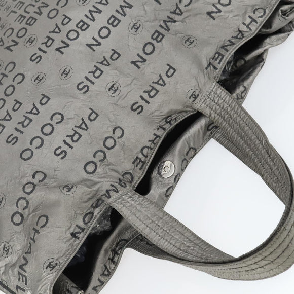 CHANEL Unlimited Tote Bag Coated Canvas Silver CC Auth bs32200