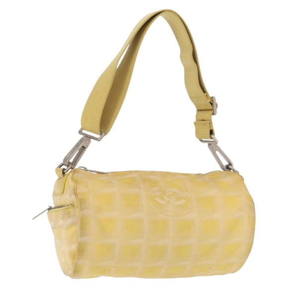 CHANEL New Travel line Shoulder Bag Nylon Yellow Silver CC Auth bs32204
