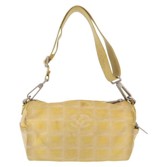 CHANEL New Travel line Shoulder Bag Nylon Yellow Silver CC Auth bs32204