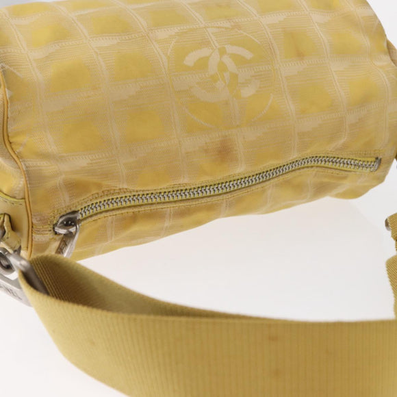 CHANEL New Travel line Shoulder Bag Nylon Yellow Silver CC Auth bs32204
