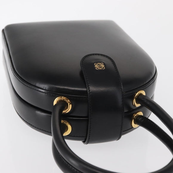 LOEWE Anagram Hand Bag Leather Black Gold Auth bs32207