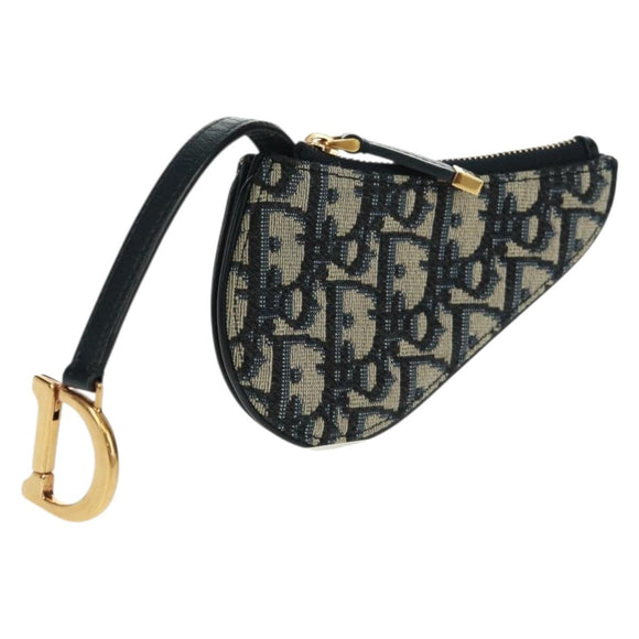 Christian Dior Trotter Canvas Saddle Pouch Navy Gold Auth bs32208V