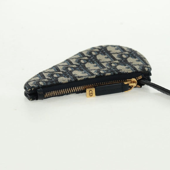 Christian Dior Trotter Canvas Saddle Pouch Navy Gold Auth bs32208V