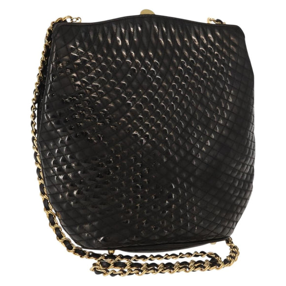 BALLY Chain Shoulder Bag Patent leather Gold Black Auth bs32211