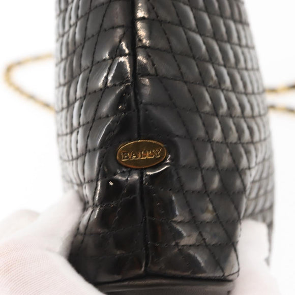 BALLY Chain Shoulder Bag Patent leather Gold Black Auth bs32211