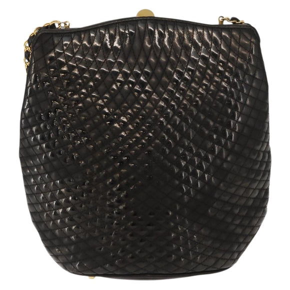 BALLY Chain Shoulder Bag Patent leather Gold Black Auth bs32211