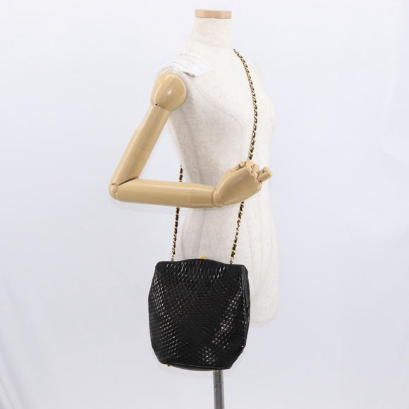BALLY Chain Shoulder Bag Patent leather Gold Black Auth bs32211