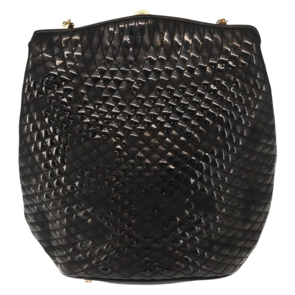 BALLY Chain Shoulder Bag Patent leather Gold Black Auth bs32211