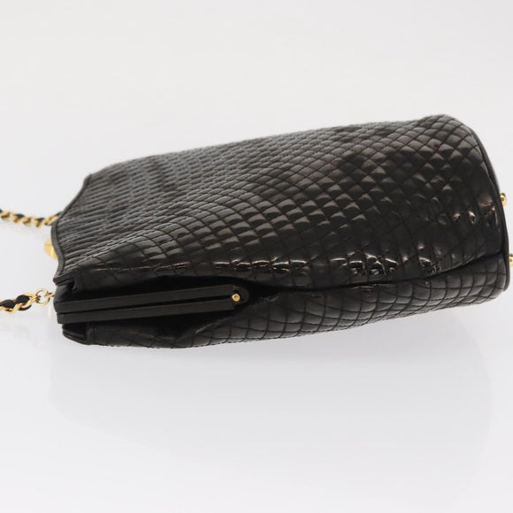 BALLY Chain Shoulder Bag Patent leather Gold Black Auth bs32211