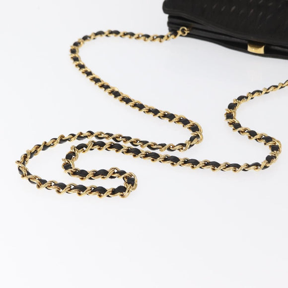 BALLY Chain Shoulder Bag Patent leather Gold Black Auth bs32211