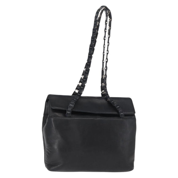 Salvatore Ferragamo Shoulder Bag Leather Black Silver Auth bs32241