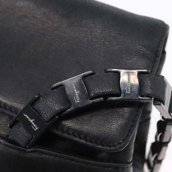Salvatore Ferragamo Shoulder Bag Leather Black Silver Auth bs32241