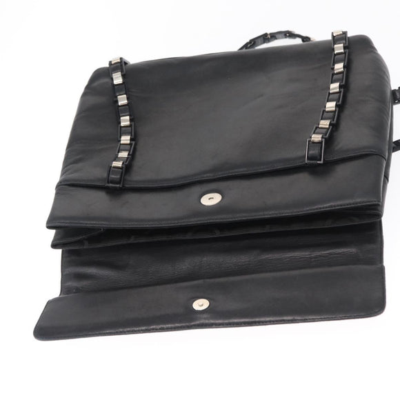 Salvatore Ferragamo Shoulder Bag Leather Black Silver Auth bs32241