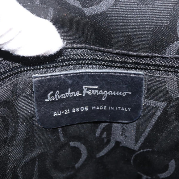 Salvatore Ferragamo Shoulder Bag Leather Black Silver Auth bs32241