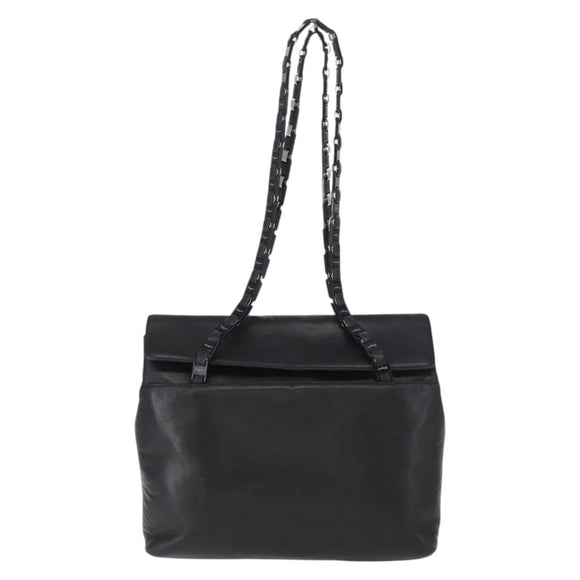 Salvatore Ferragamo Shoulder Bag Leather Black Silver Auth bs32241
