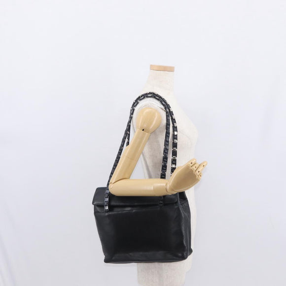 Salvatore Ferragamo Shoulder Bag Leather Black Silver Auth bs32241