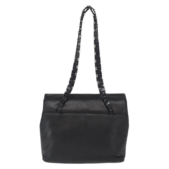 Salvatore Ferragamo Shoulder Bag Leather Black Silver Auth bs32241
