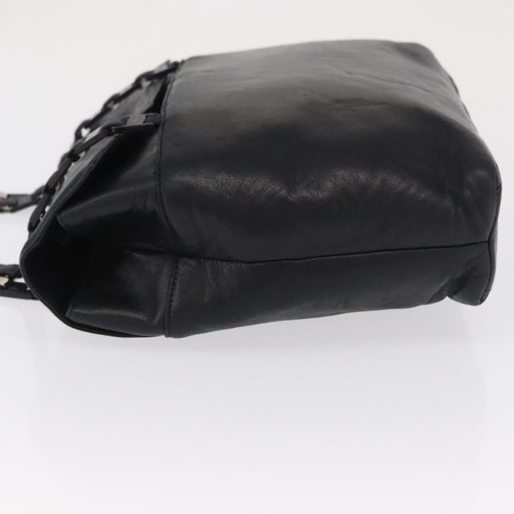 Salvatore Ferragamo Shoulder Bag Leather Black Silver Auth bs32241