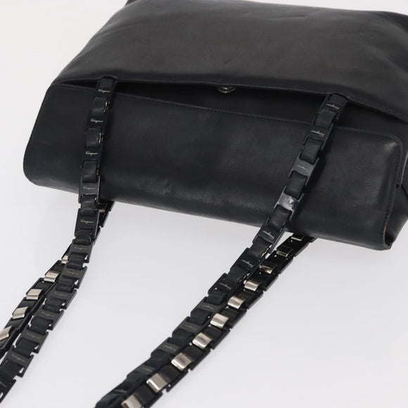 Salvatore Ferragamo Shoulder Bag Leather Black Silver Auth bs32241
