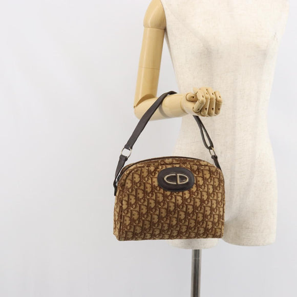 Christian Dior Trotter Canvas Shoulder Bag Brown Gold Auth bs32243