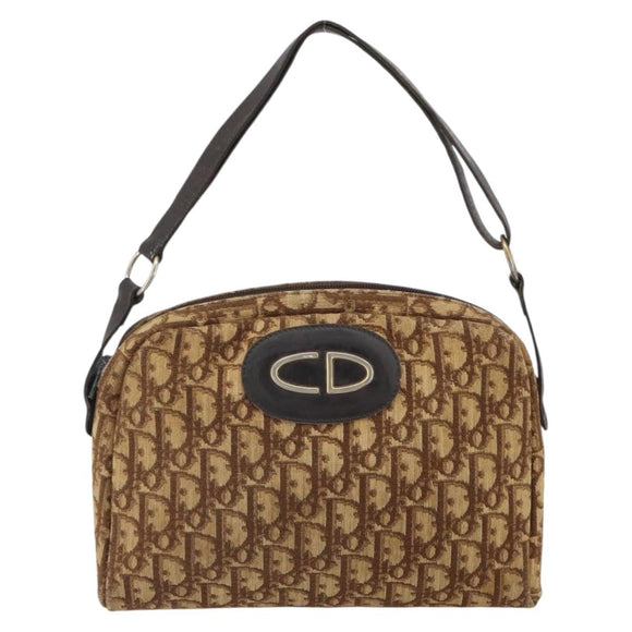Christian Dior Trotter Canvas Shoulder Bag Brown Gold Auth bs32243