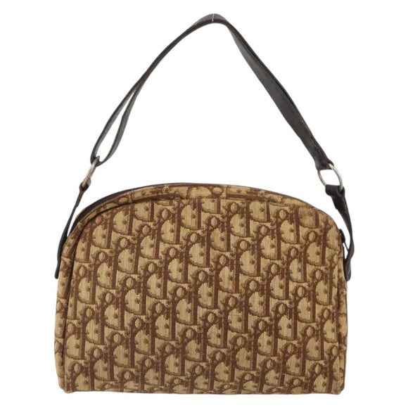 Christian Dior Trotter Canvas Shoulder Bag Brown Gold Auth bs32243